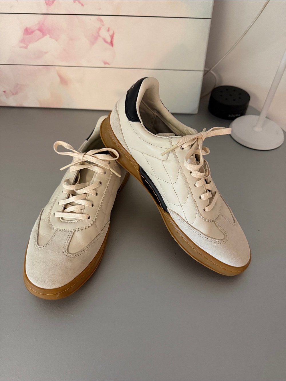 Cole Haan Cream and Black Leather Sneakers with Gum Sole Size 9
